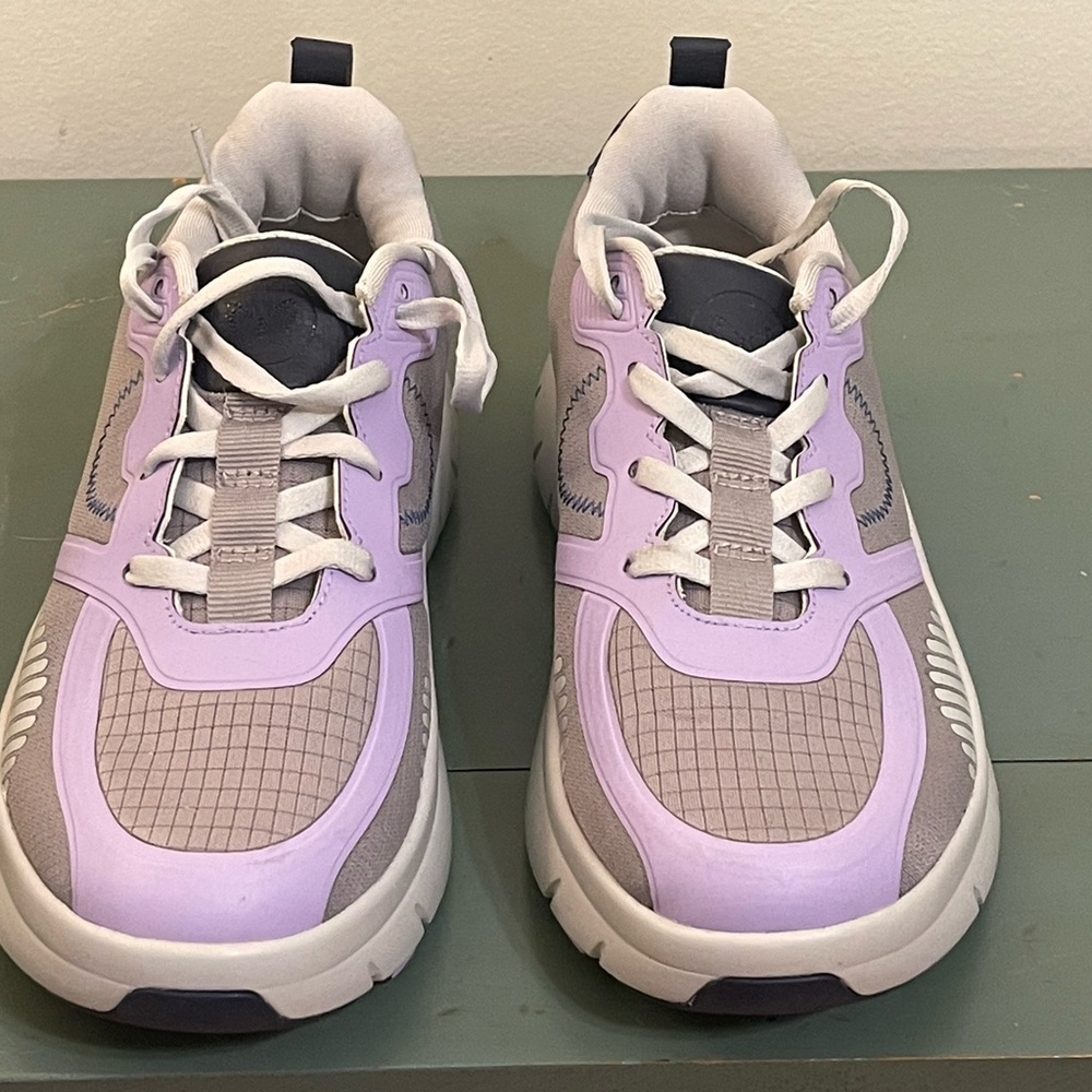 Alegria Purple and Gray Sneakers with Breathable Mesh and Chunky Sole
